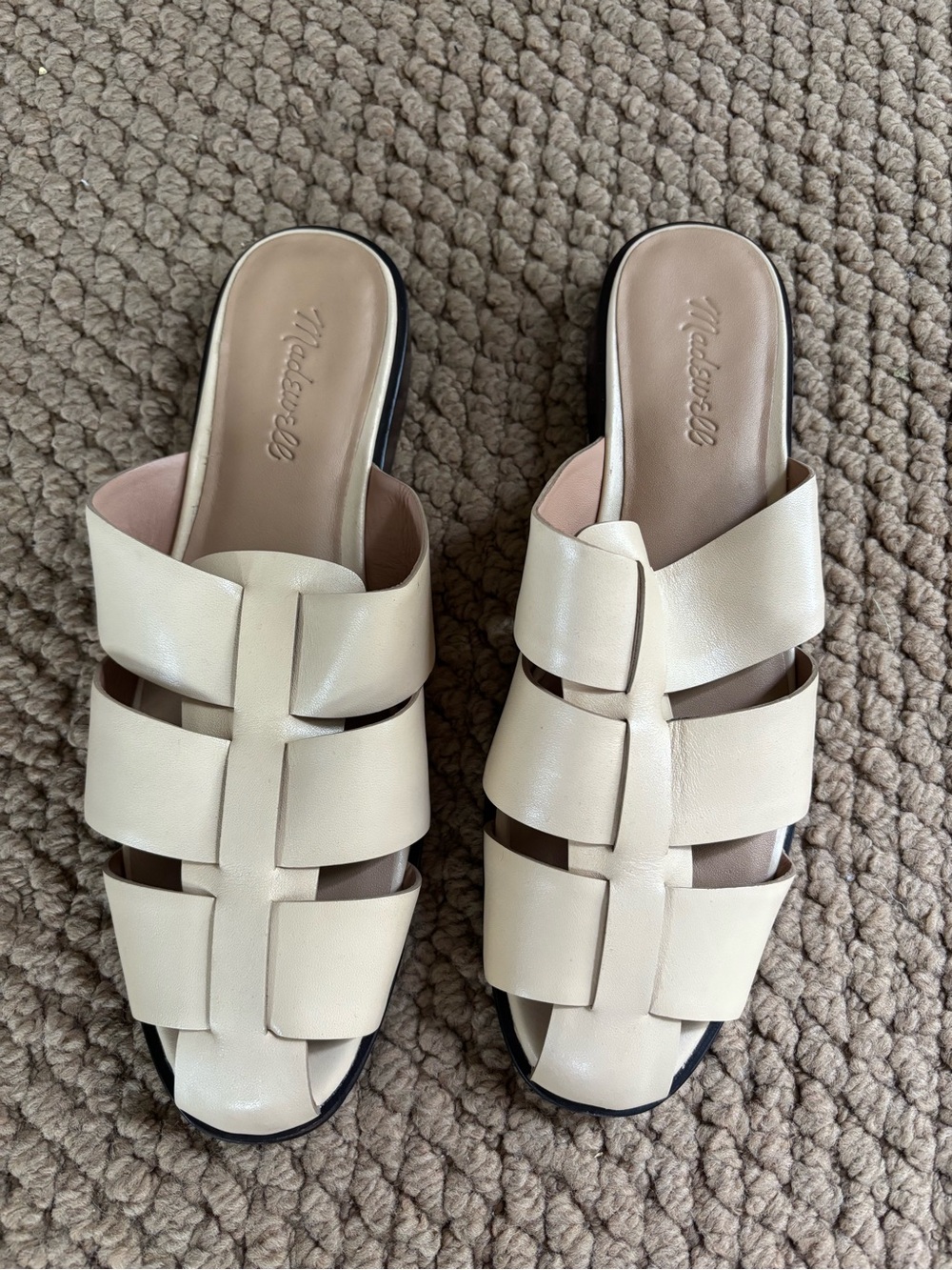 Madewell Women’s Cream Leather Fisherman Slide Sandals Size 10